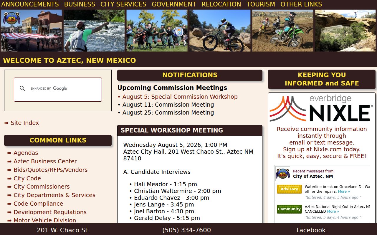 Official City of Aztec government and city hall information