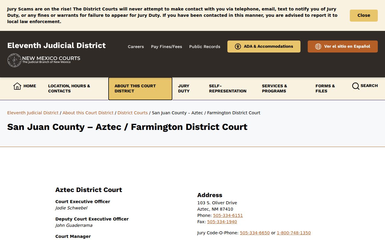 San Juan County criminal court records locations in Aztec and Farmington